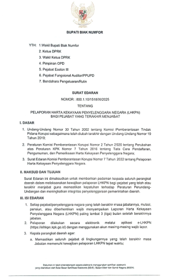 Pelaporan Harta Kekayaan Penyelenggara Negara (LHKPN) Bagi Pejabat Yang Terakhir Menjabat