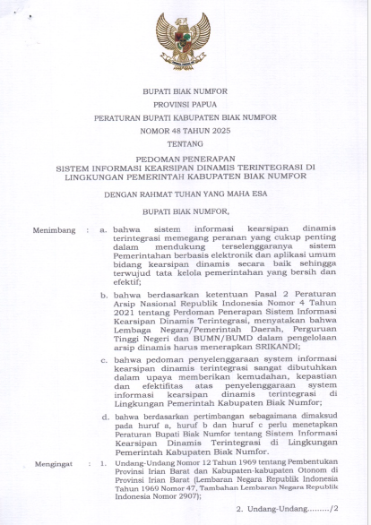 Pedoman Penerapan Sistem Informasi Kearsipan Dinamis Terintegrasi Di Lingkungan Pemerintah Kabupaten Biak Numfor